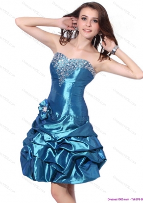 Sexy Beading Strapless Prom Dresses with Pick Ups and Hand Made Flower