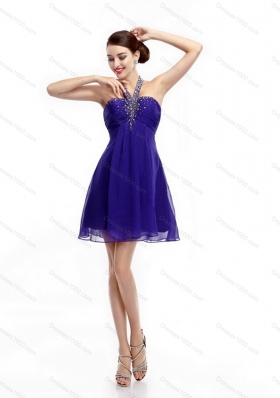 Sexy Purple Beading Halter Top 2015 Prom Dresses with Ruching