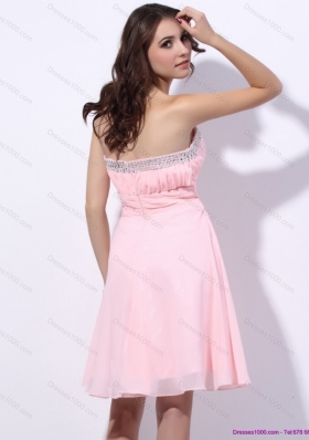 Short Baby Pink Prom Dresses with Beading and Ruching