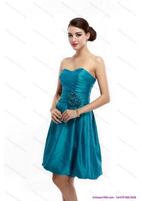 Short Ruching Sweetheart Prom Dresses with Hand Made Flowers