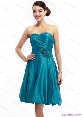 Short Ruching Sweetheart Prom Dresses with Hand Made Flowers
