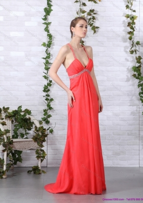 Spaghetti Straps Prom Dresses with Ruching and Beading