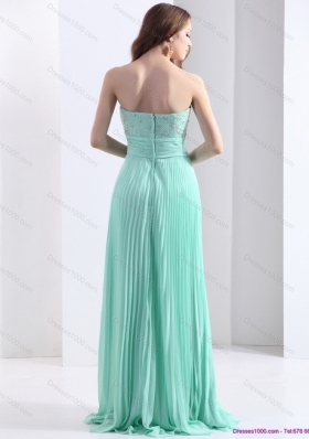 2015 Brush Train Apple Green Prom Dress with Beading and Pleats