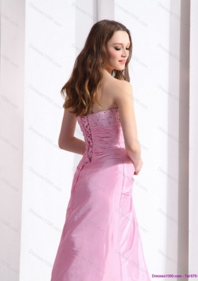 2015 Elegant Baby Pink Sweetheart Prom Dress with Beading and Ruching