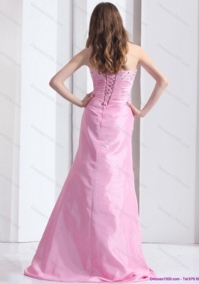 2015 Elegant Baby Pink Sweetheart Prom Dress with Beading and Ruching