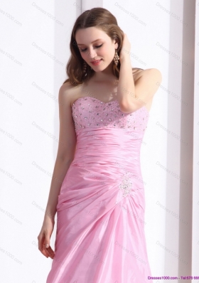 2015 Elegant Baby Pink Sweetheart Prom Dress with Beading and Ruching