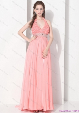 2015 Elegant Halter Top Prom Dress with Beading and Ruching