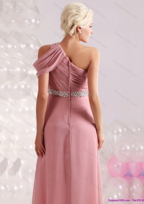 2015 Elegant One Shoulder Prom Dress with Beading and Ruching