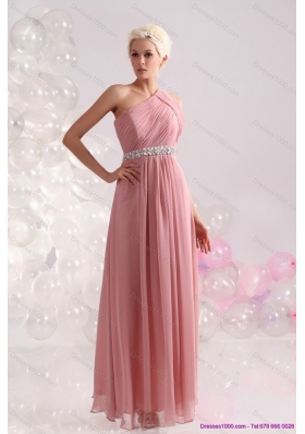 2015 Elegant One Shoulder Prom Dress with Beading and Ruching