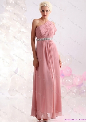 2015 Elegant One Shoulder Prom Dress with Beading and Ruching