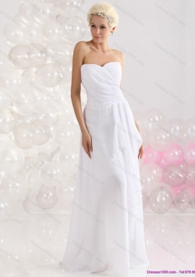 2015 Elegant Ruching Floor Length Prom Dress in White