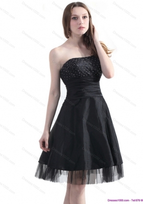 2015 Elegant Strapless Black Prom Dress with Ruching and Beading