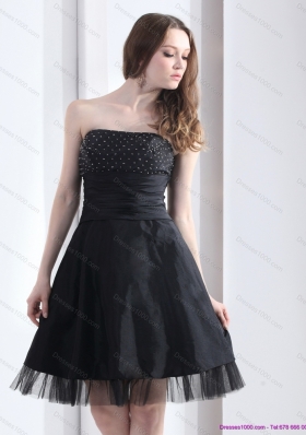 2015 Elegant Strapless Black Prom Dress with Ruching and Beading