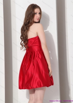 2015 Elegant Strapless Bowknot Mini Length Prom Dress in Red