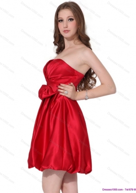 2015 Elegant Strapless Bowknot Mini Length Prom Dress in Red