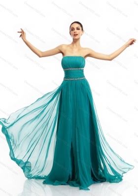 2015 Inexpensive Strapless Prom Dress with Ruching and Beading