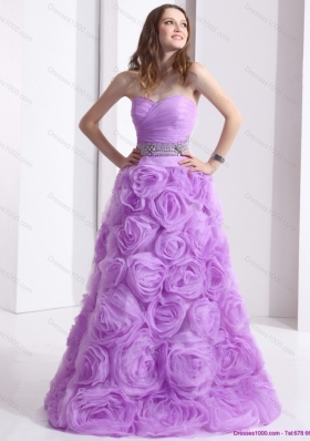 2015  Lilac Sweetheart Prom Dresses with Rolling Flowers and Sequins