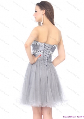 2015 Luxurious Short Sweetheart Grey Prom Dress with Rhinestones