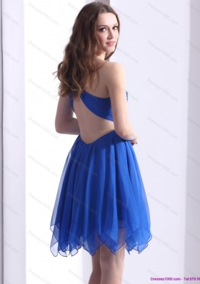 2015 Perfect Blue One Shoulder Prom Dresses with Ruffles