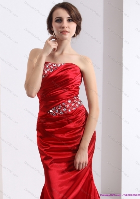 2015 Popular Ruching and Beading Prom Dress with Brush Train