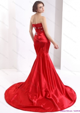 2015 Popular Ruching and Beading Prom Dress with Brush Train