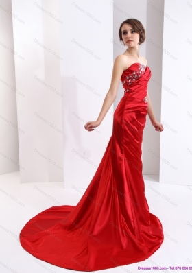 2015 Popular Ruching and Beading Prom Dress with Brush Train