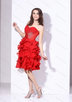 2015 Red Ruching Sweetheart Prom Dresses with Beading and Ruffles