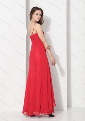 2015 Red Spaghetti Straps Prom Dresses with Ruching and Beading