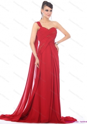 2015 Romantic Beading and Ruching Prom Dress with Watteau Train
