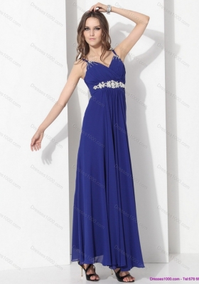 2015 Sexy Ankle Length Blue Prom Dress with Beading