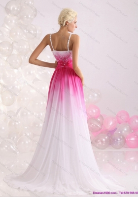 2015 Sexy Spaghetti Straps Brush Train Prom Dress with Paillettes