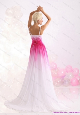 2015 Sexy Spaghetti Straps Brush Train Prom Dress with Paillettes