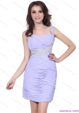 2015 Short Lilac Prom Dress with Rhinestones and Ruching
