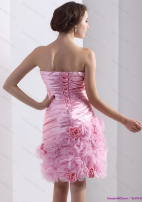 2015 Short Lovely Strapless Ruching Mini Length Prom Dress in Baby Pink