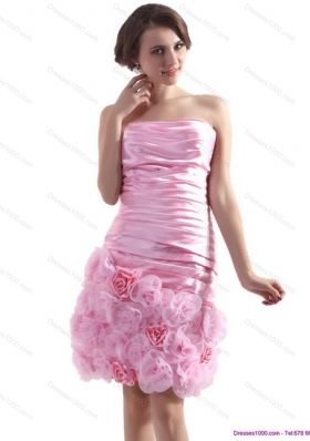 2015 Short Lovely Strapless Ruching Mini Length Prom Dress in Baby Pink