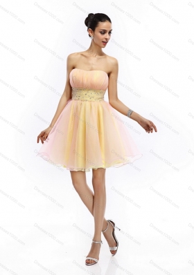 2015 Short Strapless Multi Color Prom Dress with Beading and Ruching