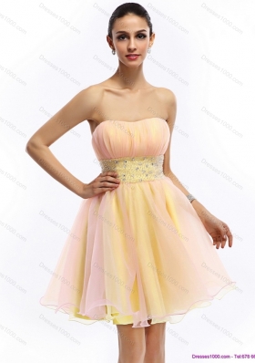 2015 Short Strapless Multi Color Prom Dress with Beading and Ruching