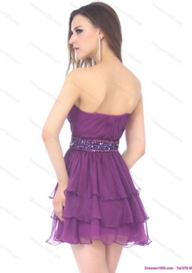 2015 Short Sweetheart Mini Length Prom Dress with Sequins and Ruching