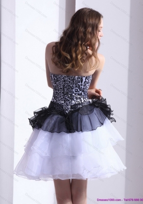 2015 Zebra Printed Sweetheart White Prom Dresses with Ruffled Layers