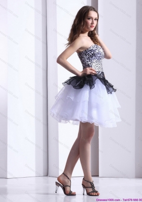 2015 Zebra Printed Sweetheart White Prom Dresses with Ruffled Layers