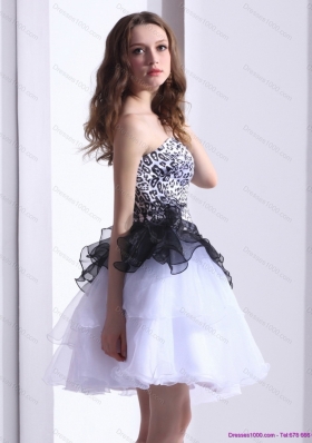 2015 Zebra Printed Sweetheart White Prom Dresses with Ruffled Layers