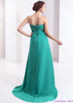 Affordable 2015 Strapless Brush Train Prom Dress with Beading and Ruching