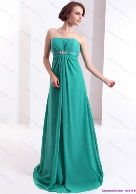 Affordable 2015 Strapless Brush Train Prom Dress with Beading and Ruching
