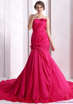 Elegant 2015 Prom Dress with Hand Made Flowers and Ruching