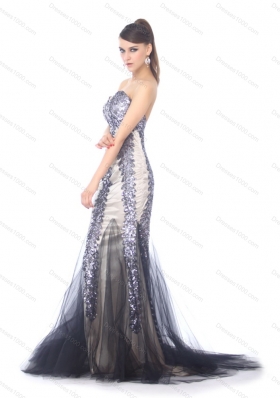 Elegant 2015 Sweetheart Mermaid Prom Dress with Beading and Brush Train