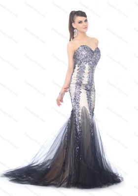 Elegant 2015 Sweetheart Mermaid Prom Dress with Beading and Brush Train