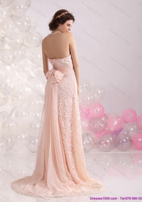 Elegant Strapless Sequins and Lace Prom Dress with Brush Train