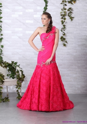 Exclusive Brush Train 2015 Prom Dress with Ruching and Beading