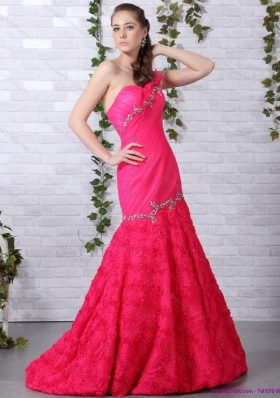 Exclusive Brush Train 2015 Prom Dress with Ruching and Beading