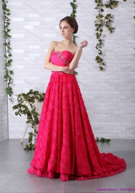 Exclusive Brush Train 2015 Prom Dress with Ruching and Beading
